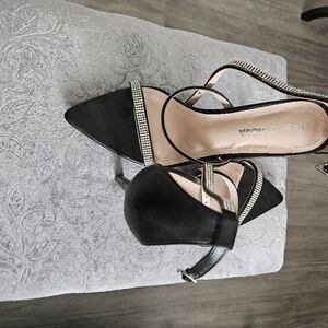 Fashion Nova Black Heels with Rhinestone Straps